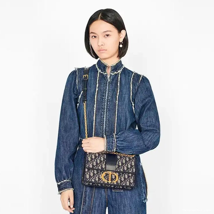 Cheap Bag 30 Chain Motif Canvas Blue Dior Montaigne Oblique 0429 Luxury